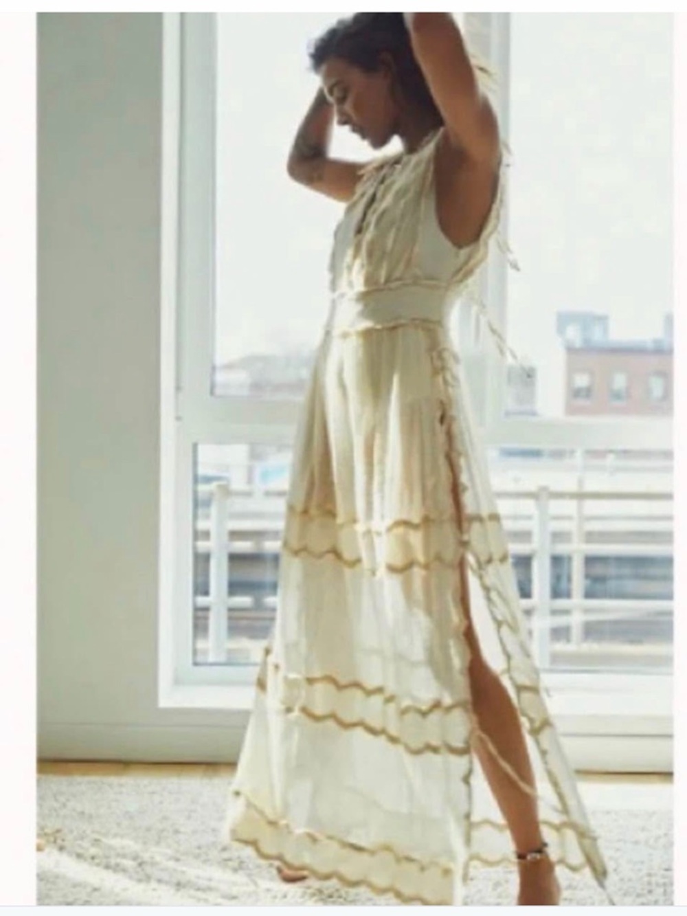 Free People Cream Maxi Dress with Scallop Trim